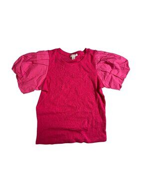 Crewcuts Girls Pink Ribbed Puff Sleeve Top Size 10 Lightweight Cotton Modal